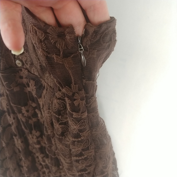 CowGirl Hardware Lace Aline Dress Women S Button Detail Empire Waist Brown - Picture 4 of 9